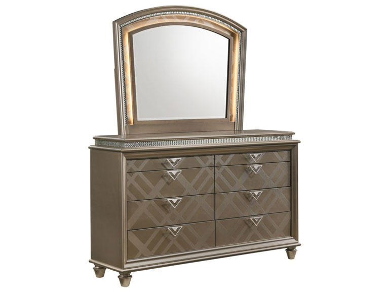 Cristal Glam 8-Drawer Dresser and LED Mirror Set